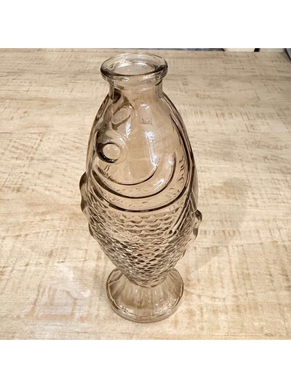 Vintage Smoke Gray Glass Fish Bottle Vase 10” Nautical Coastal Decor